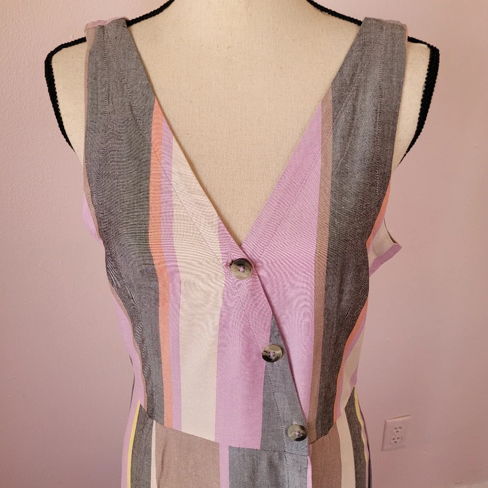 Patrons of Peace Striped Pink, Gray, Tan & Cream Sleeveless Midi Dress NEW Sz M - Picture 3 of 10